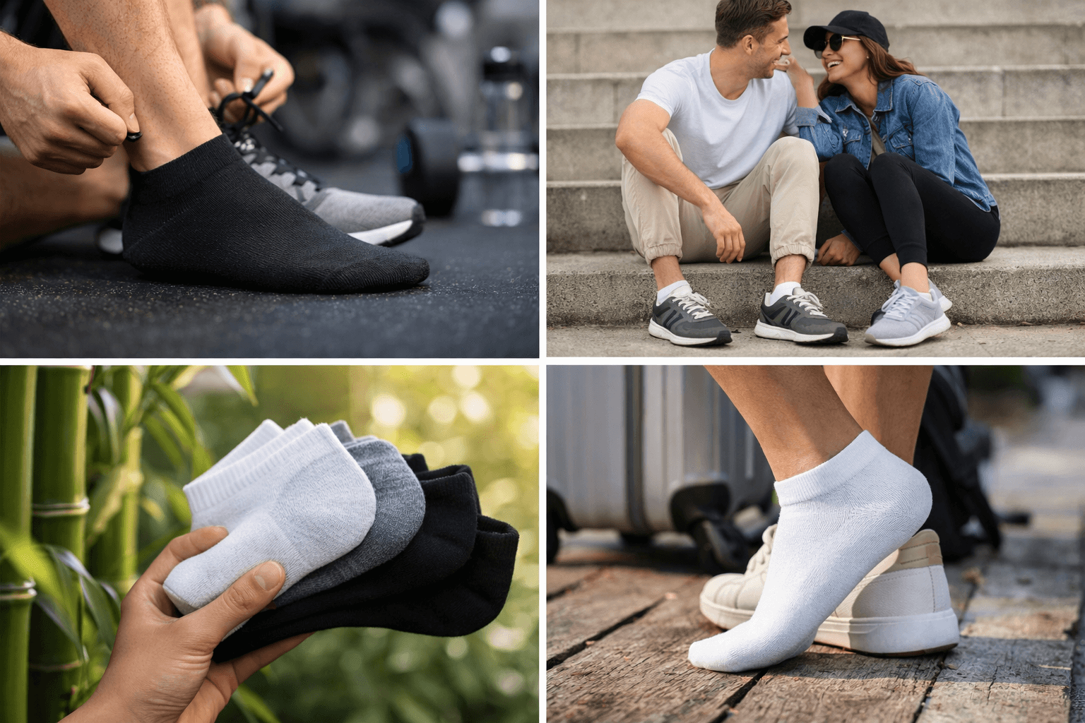 Modern minimalist aesthetic featuring unisex ankle socks and sneakers, debating if ankle socks are out of style in 2026