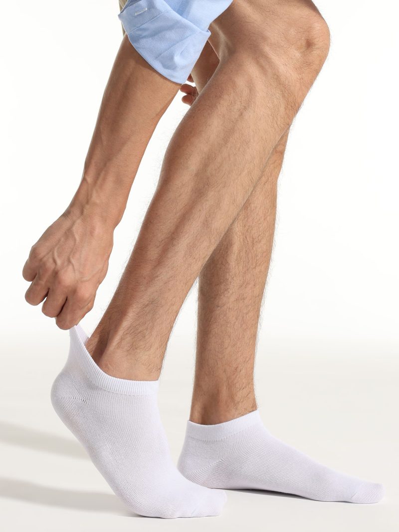 Close-up of soft bamboo knit texture on white ankle socks