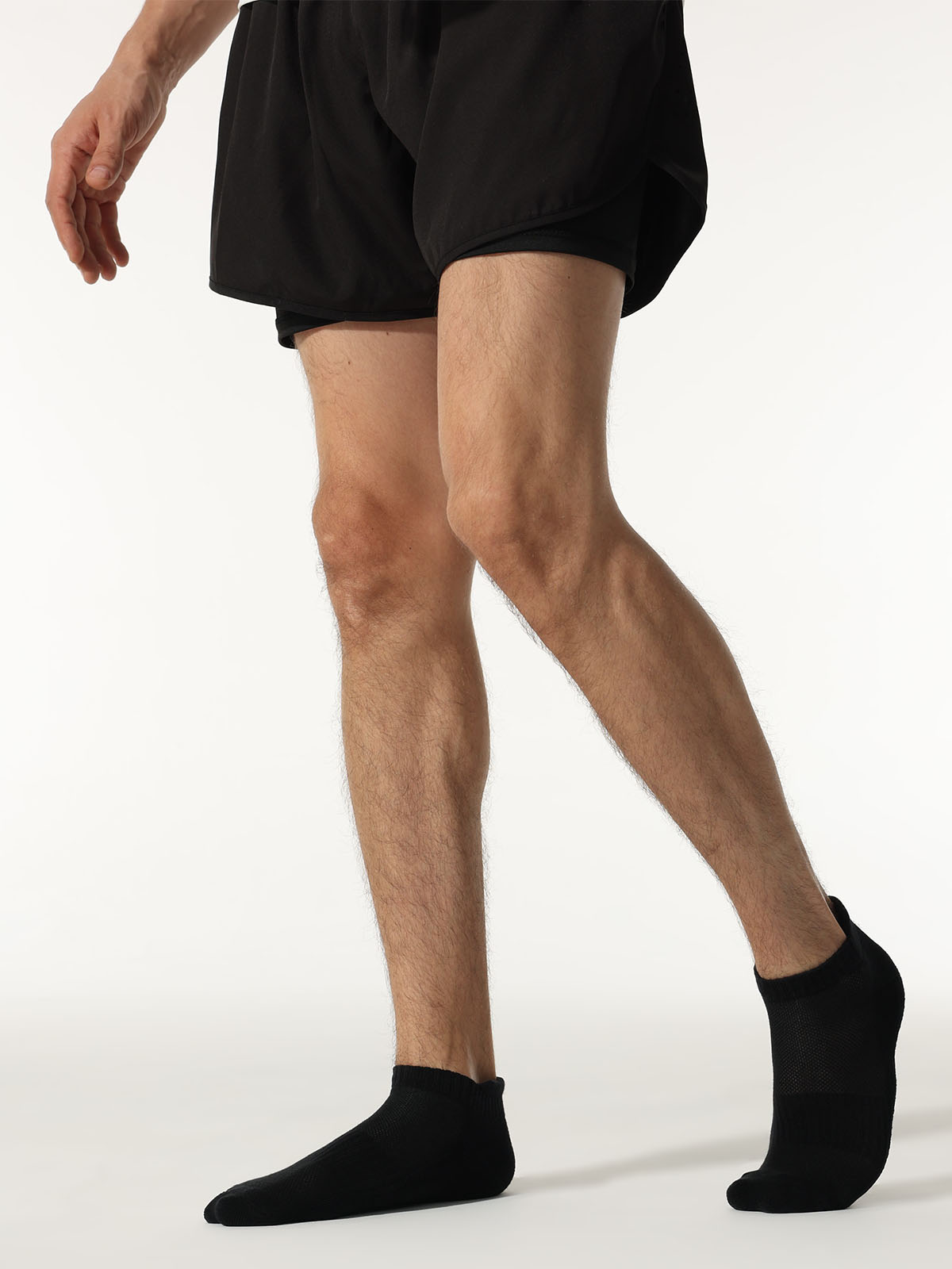 ys02-men-black-2 Elastic cuff texture on black cushioned ankle socks