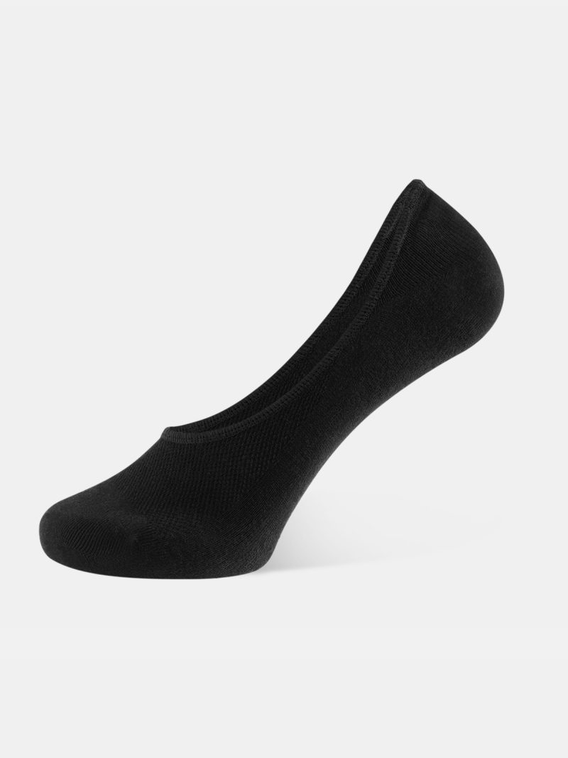 Smooth toe seam close-up on black dress socks