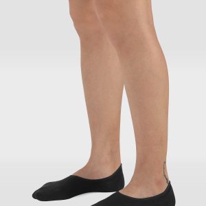 Smooth toe seam close-up on black dress socks