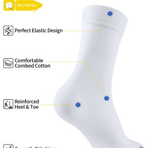 CT16-SWCH-White-05 CT16 Women’s Mid-Calf Cotton Casual Socks, solid black ribbed breathable stretch midcalf crew socks for women all-season daily outfit