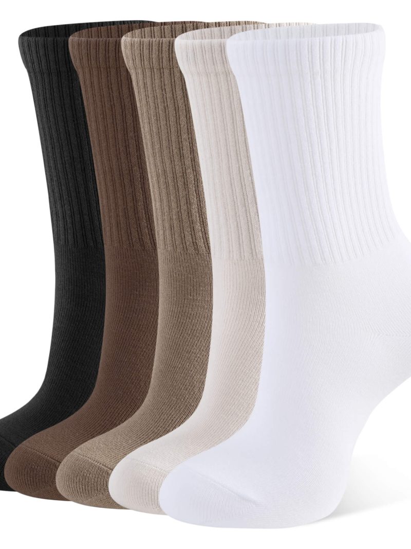 CT09 Women's Everyday Casual Mid-Calf Socks, soft cotton blend white crew midcalf socks female casual lifestyle model wearing socks and sneakers
