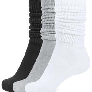 CT14-SWCH-Mix-01 CT14 Women's Slouch Knee High Socks, solid white soft cotton stretch scrunch socks ideal to match UGG boots and vintage sneakers