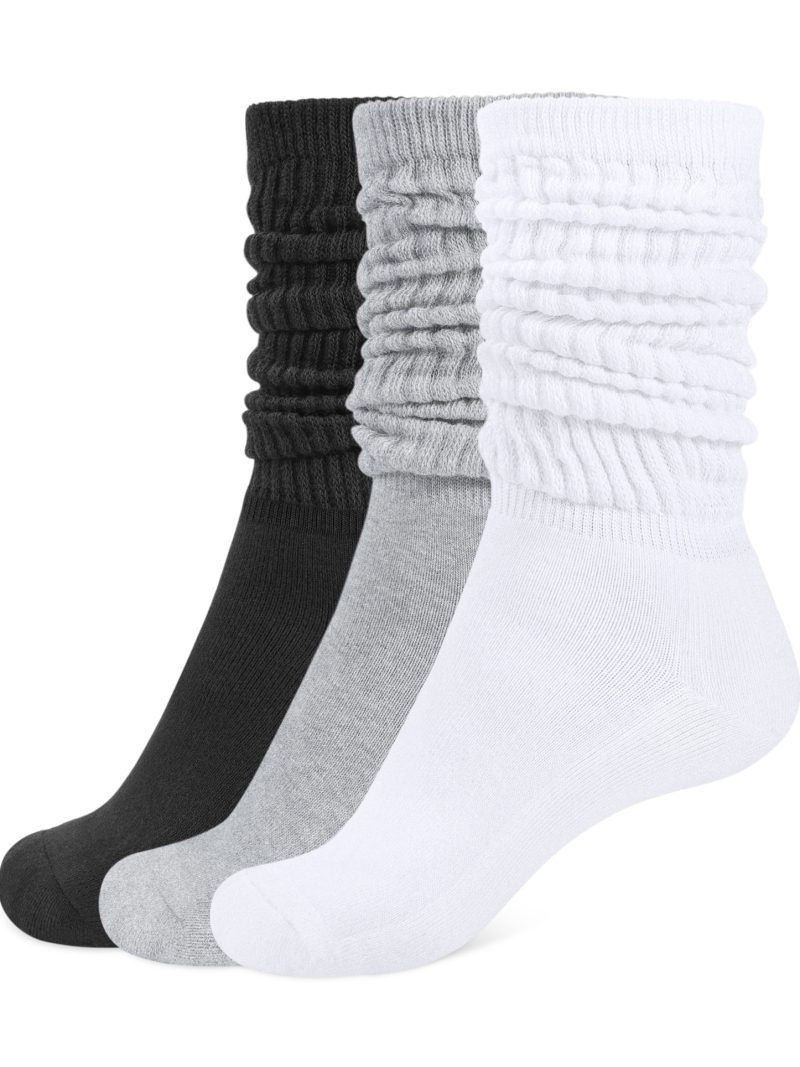 CT14 Women's Slouch Knee High Socks, solid white soft cotton stretch scrunch socks ideal to match UGG boots and vintage sneakers