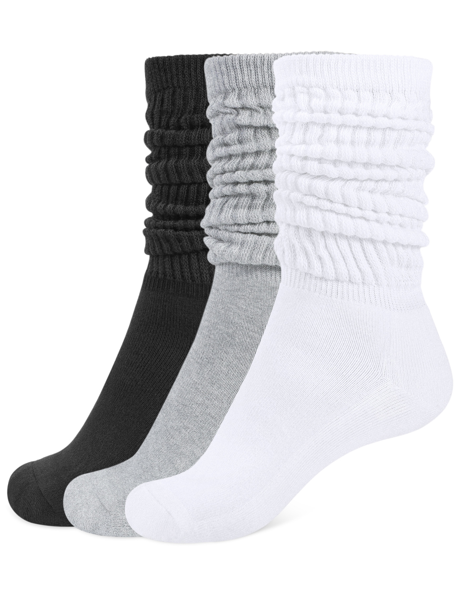 CT14-SWCH-Mix-01 CT14 Women's Slouch Knee High Socks, solid white soft cotton stretch scrunch socks ideal to match UGG boots and vintage sneakers