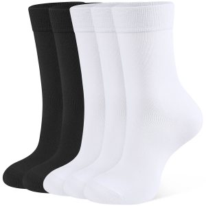 CT16-SWCH-Mix-05 CT16 Women’s Mid-Calf Cotton Casual Socks, solid black ribbed breathable stretch midcalf crew socks for women all-season daily outfit