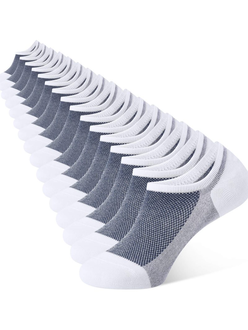 A diagonal row of identical white CLOSEMATE low cut athletic socks featuring breathable grey mesh tops