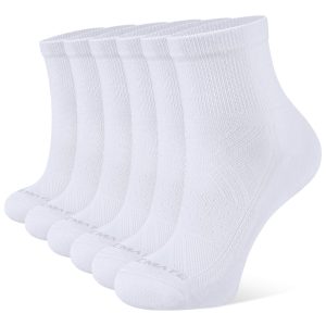 Multipack of CLOSEMATE white athletic quarter socks for men and women featuring breathable