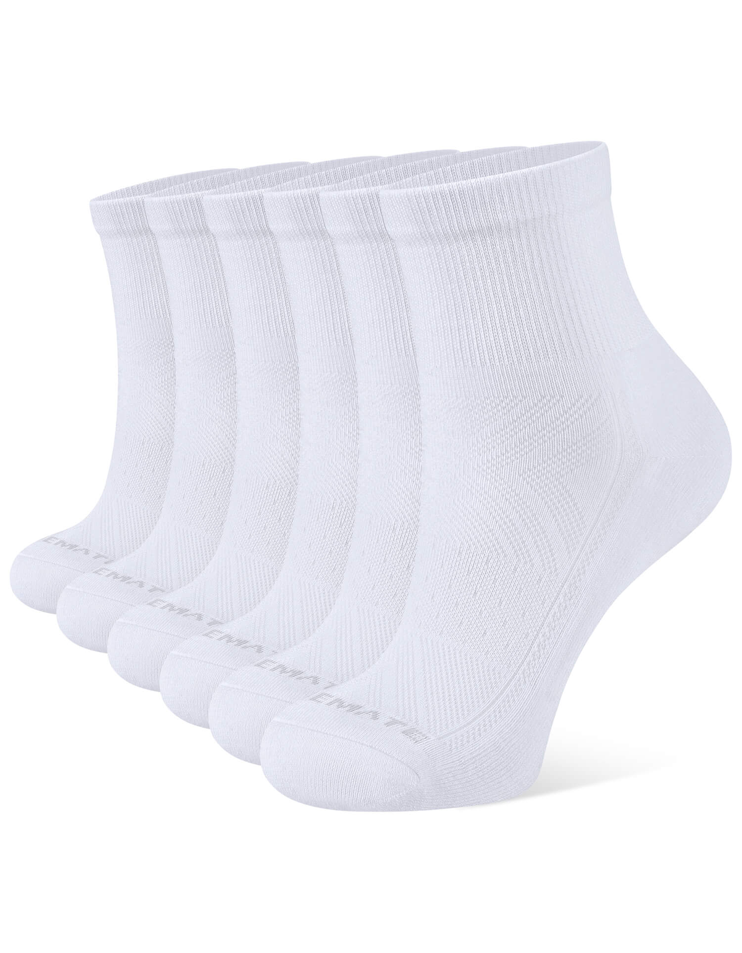 Multipack of CLOSEMATE white athletic quarter socks for men and women featuring breathable