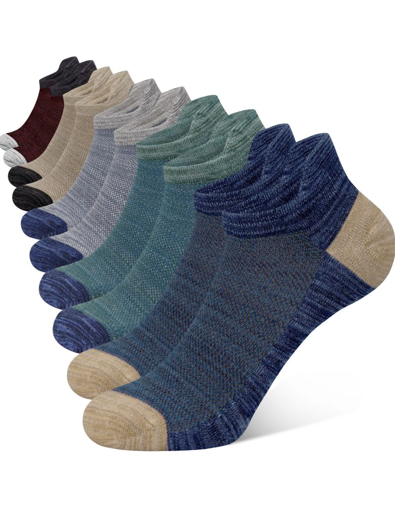 Multipack of CLOSEMATE heathered low cut ankle socks in mixed colors featuring mesh ventilation and heel tab
