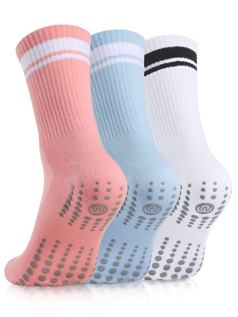 CLOSEMATE Women's Pilates Non Slip Grip Socks 3 Pairs