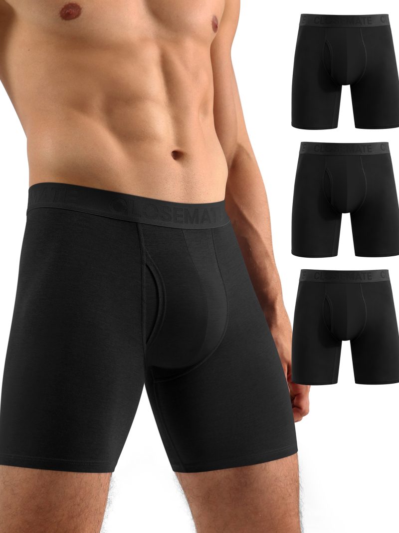 CLOSEMATE Mens Boxers Shorts Bamboo Viscose 3 Pack Long Leg Underwear Brief