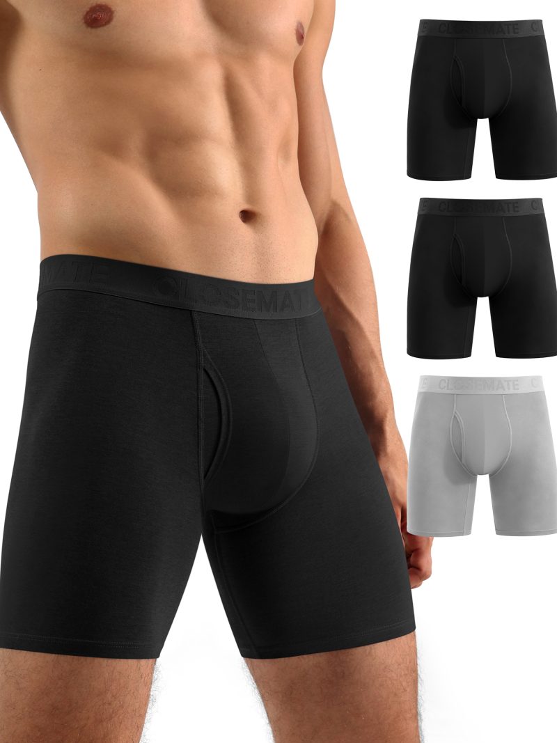 CLOSEMATE Mens Boxers Shorts Bamboo Viscose 3 Pack Long Leg Underwear Brief